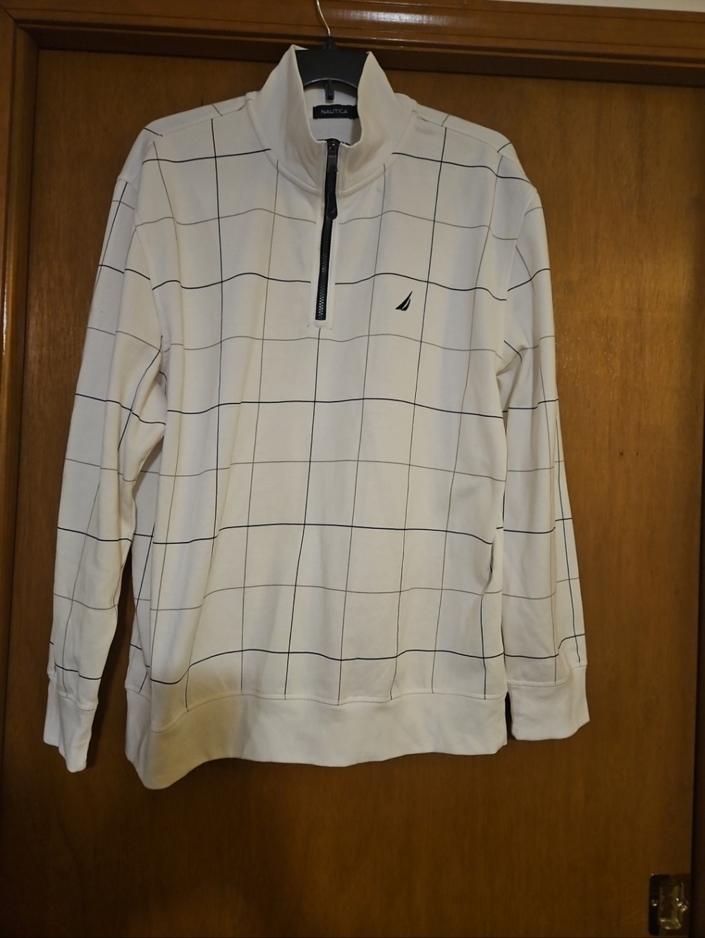 Nautica Jacket Mens 2XL White, Gray and Black Line Grid 1/4 Zip Camera Shadow
